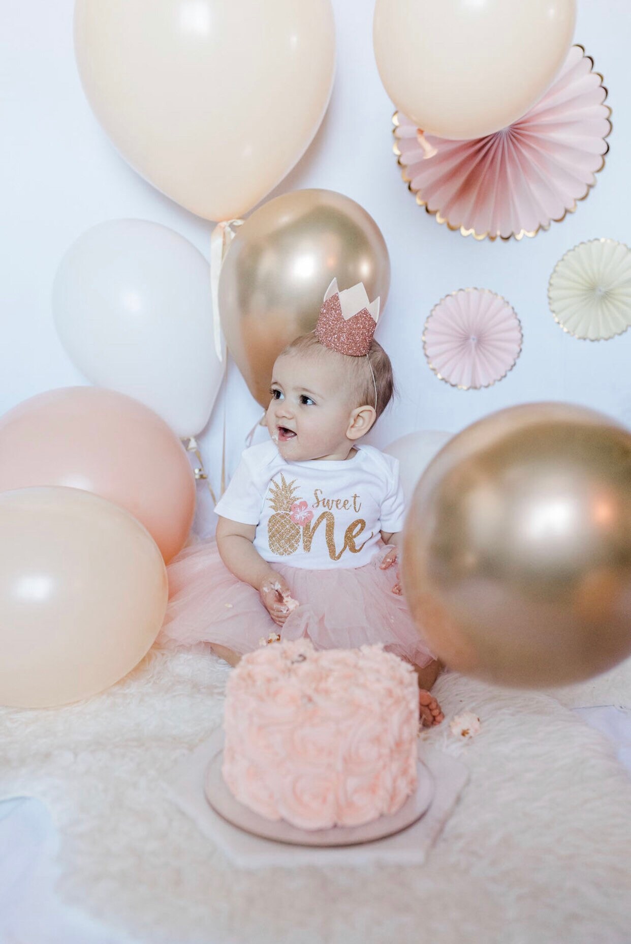 Pineapple Birthday Bodysuit & Blush Pink Tutu, Gold Themed First Birthday, Toddler Pineapple Tropical