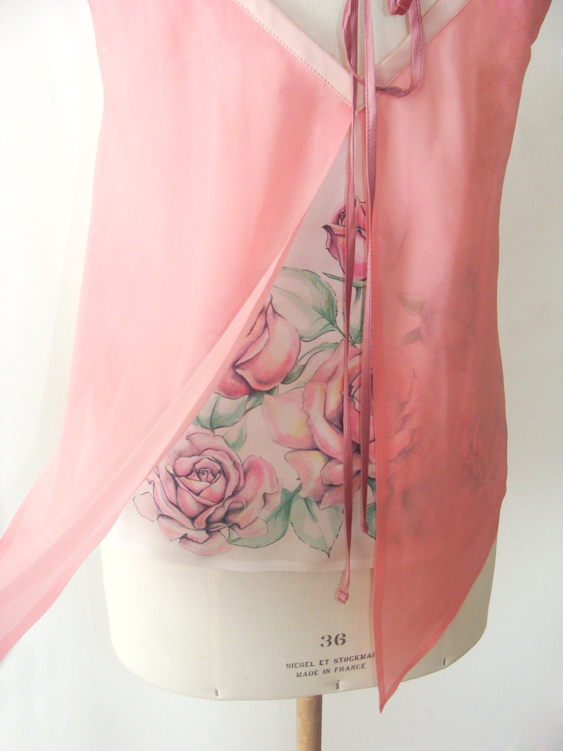 Pink Silk Layered Top With Print Of Roses. Fairy Top. Boho Silk Dyed Chic Blouse. Silc Tunic Top