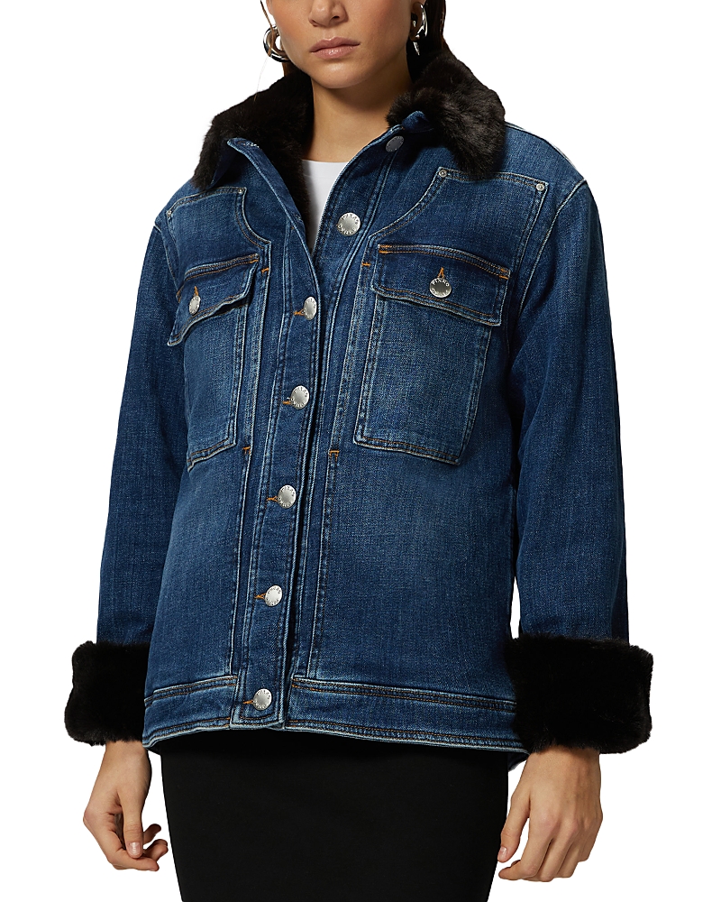 Pinko Faux Fur Trim Denim Overshirt Jacket