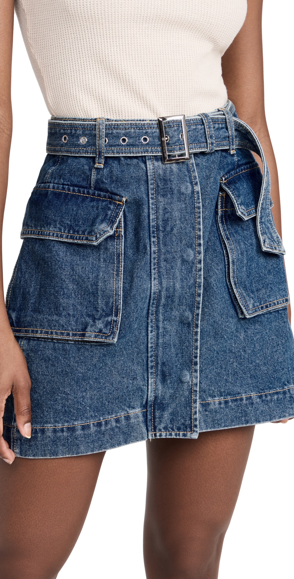 Pixie Market AR Denim Cargo Belted Mini Skirt Denim M