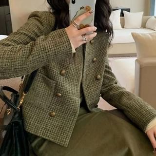 Plaid Double-Breasted Coat