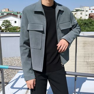 Plain Collar Long-Sleeve Utility Jacket