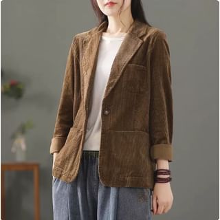 Plain Corduroy Single-Button Blazer