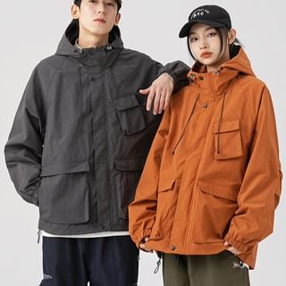 Plain Hooded Zip Utility Jacket