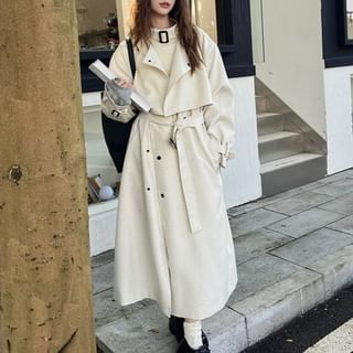 Plain Maxi Double-Breasted Trench Coat