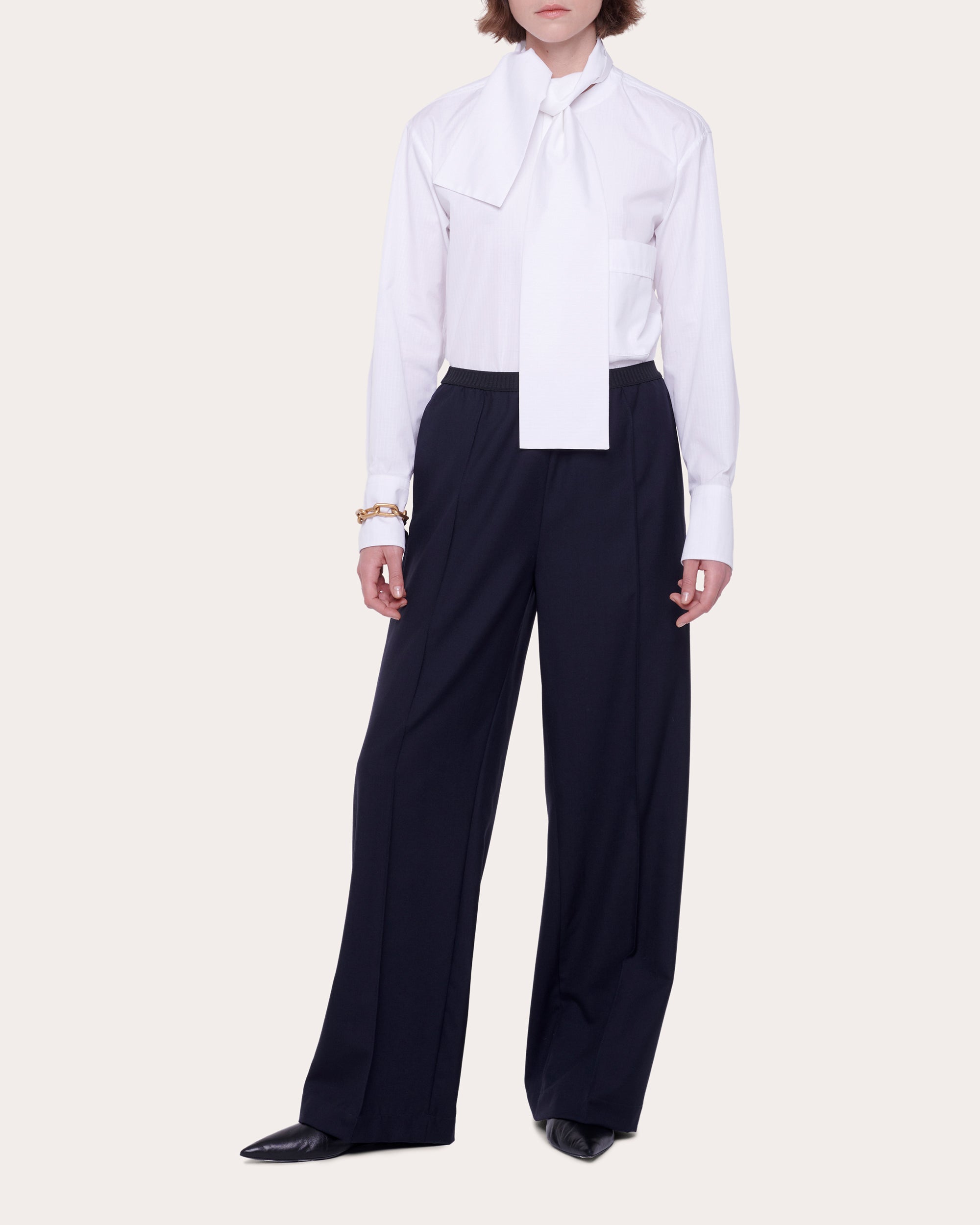 Plan C Women's Wool Wide-Leg Pants in Blue Wool/Cotton