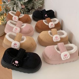 Platform Adhesive Strap Paw Accent Fleece-Lined Mary Jane Shoes