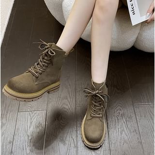 Platform Faux Suede Lace-Up Boots