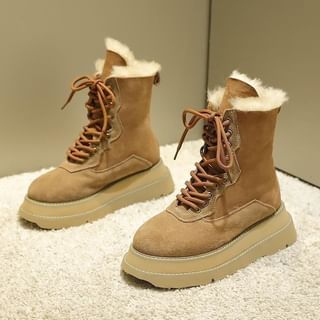 Platform Fleece-Lined Faux Suede Lace-Up Short Boots