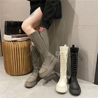 Platform Lace-Up Tall Sock Boots