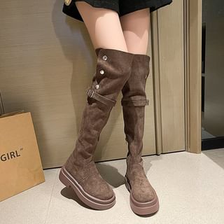 Platform Plain Buckled Faux Suede Over-The-Knee Boots