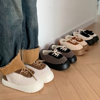 Platform Two Tone Lace-Up Fleece Shoes