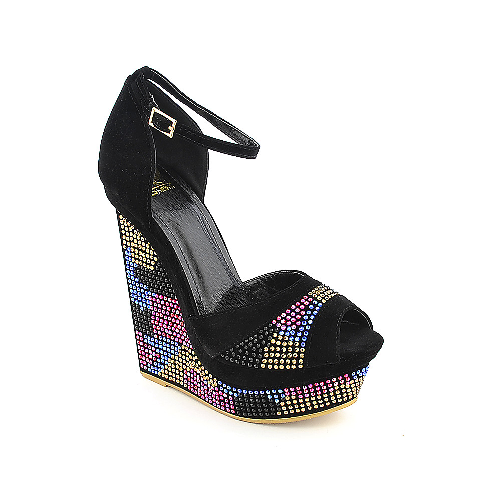 Platform Wedge Dress Shoe 093 Black/Multi Color