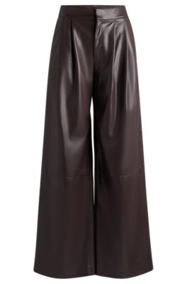 Pleat-front relaxed-fit trousers in faux leather- Light Red Women's Formal Pants size 4