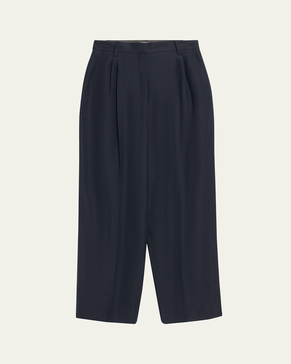 Pleated Fluid Linen Twill Tailored Pants