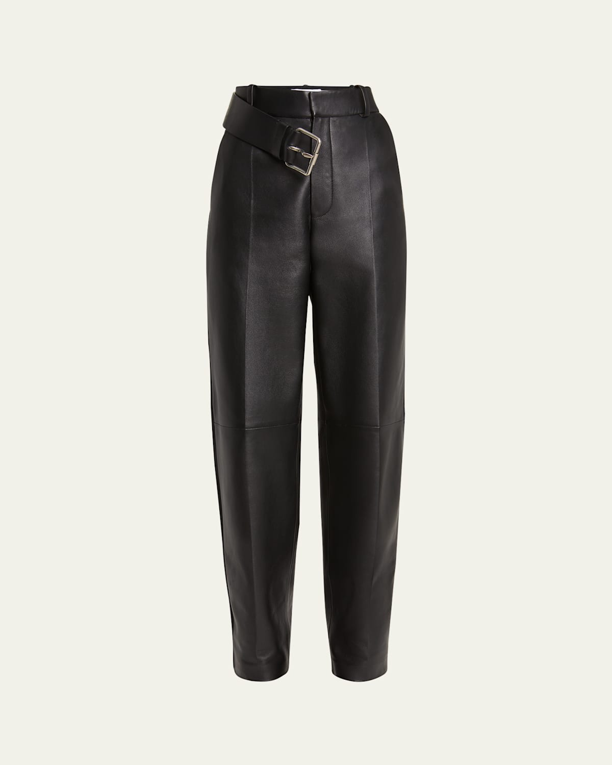 Pleated Leather Buckle Detail Trousers