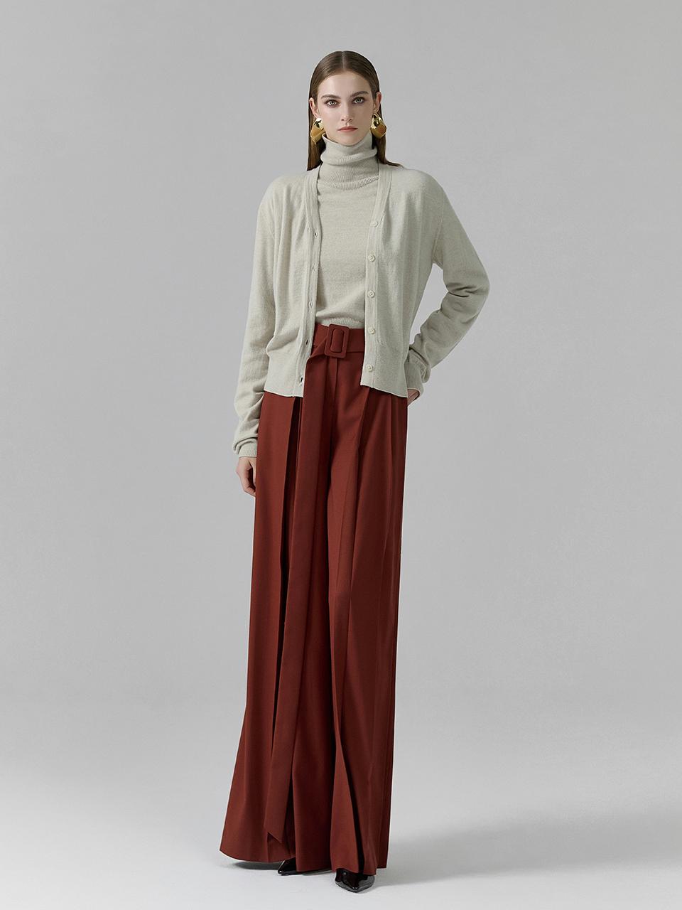 Pleated Wide-leg Belted Pants [Brick]