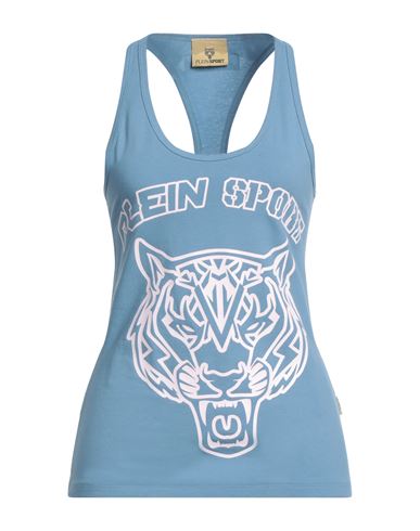 Plein Sport Woman Tank top Sky blue Size S Cotton, Elastane