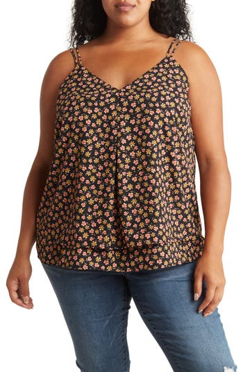 Pleione Floral Print Inverted Pleat Camisole in Blk Brwn Terracotta Floral at Nordstrom Rack, Size 3X