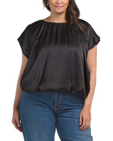 Plus Bubble Hem Satin Blouse for Women | Polyester