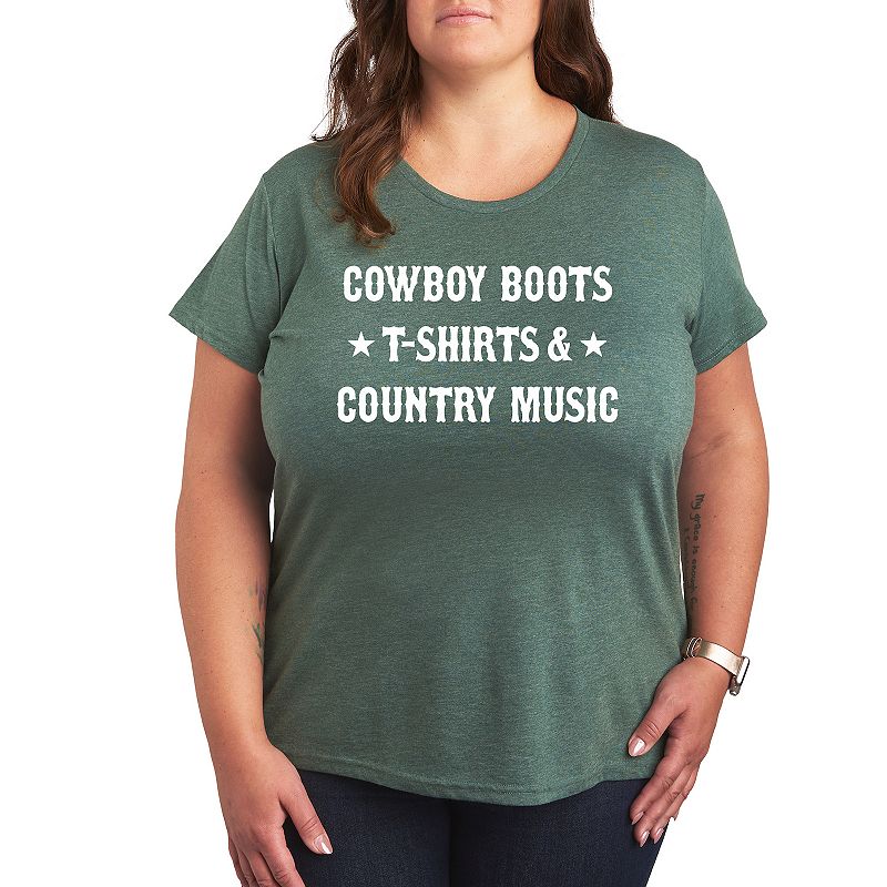 Plus Cowboy Boots And Music Graphic Tee, Women's, Size: 4XL, Grey Green