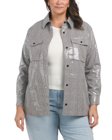 Plus Oversized Sequin Shacket for Women | Polyester