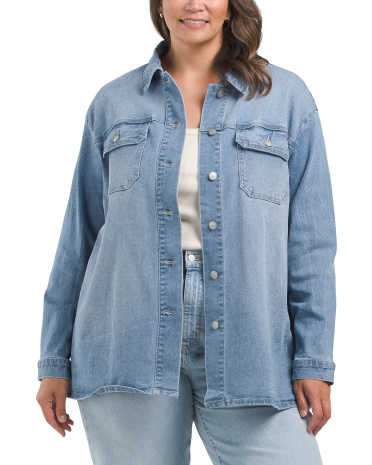 Plus Recycled Denim Shacket for Women | Polyester/Spandex/Rayon