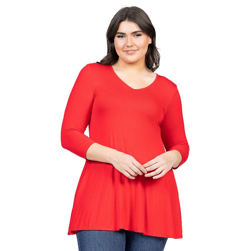 Plus Size 24Seven Comfort Apparel Quarter Sleeve V-Neck Tunic Top, Women's, Size: 2XL, Red