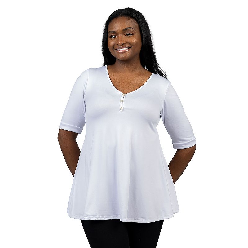 Plus Size 24Seven Comfort Short Sleeve Henley Tunic Top, Women's, Size: 1XL, White