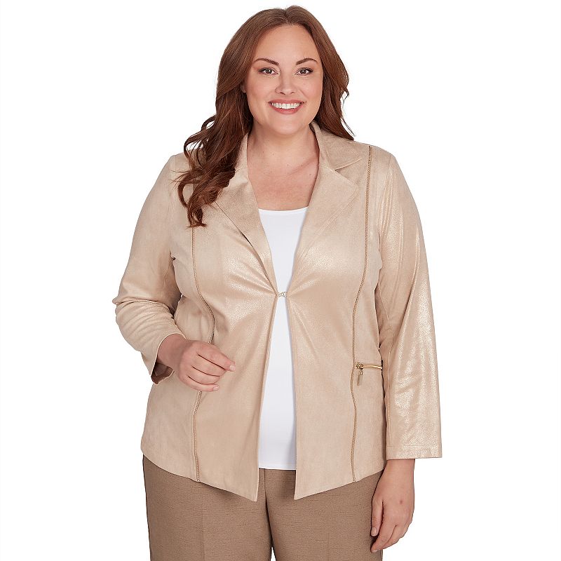 Plus Size Alfred Dunner Shimmer Faux Leather Jacket, Women's, Size: 3XL, Beige