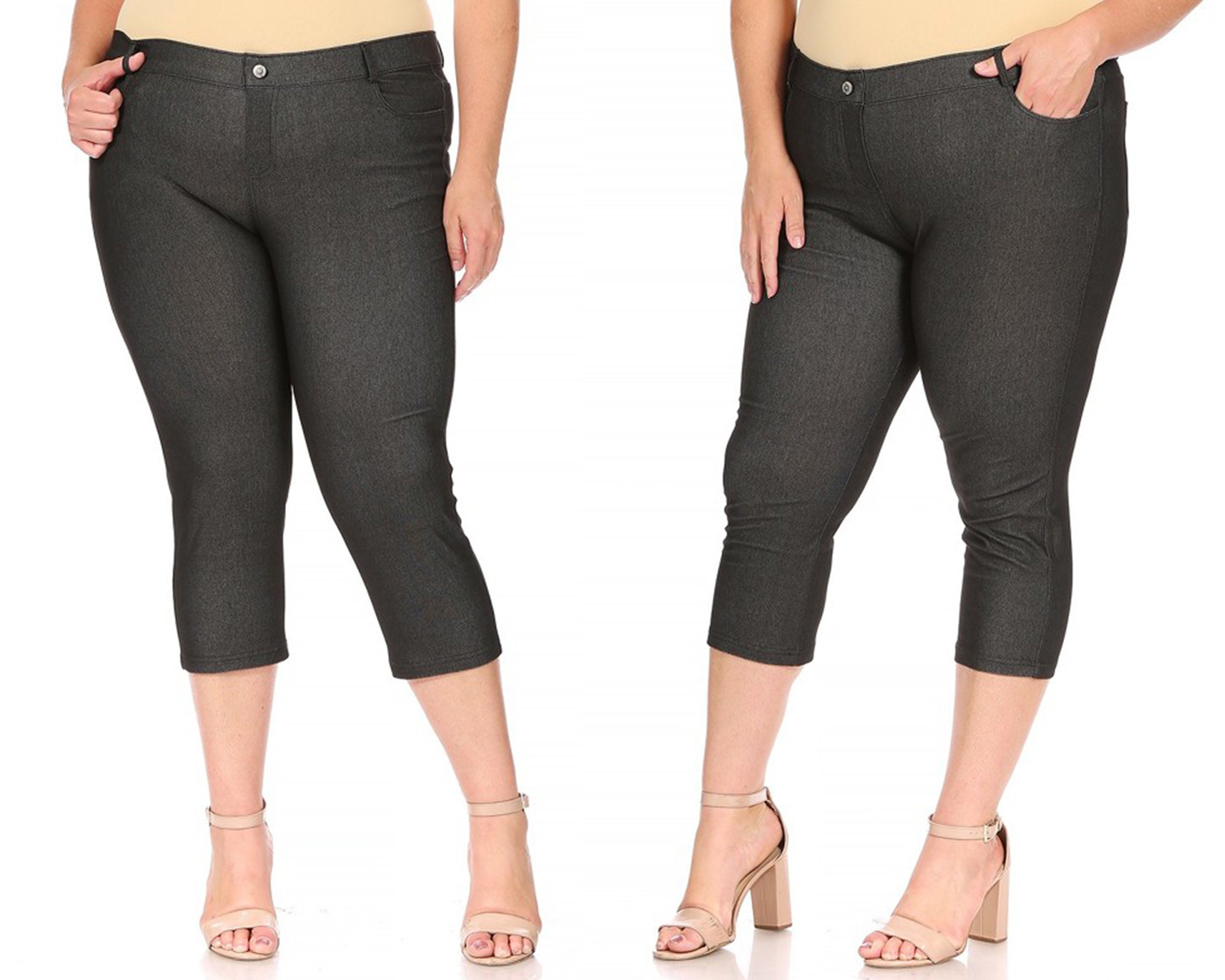 Plus Size Casual Comfy Slim Pocket Jeggings Jeans Capri Pants