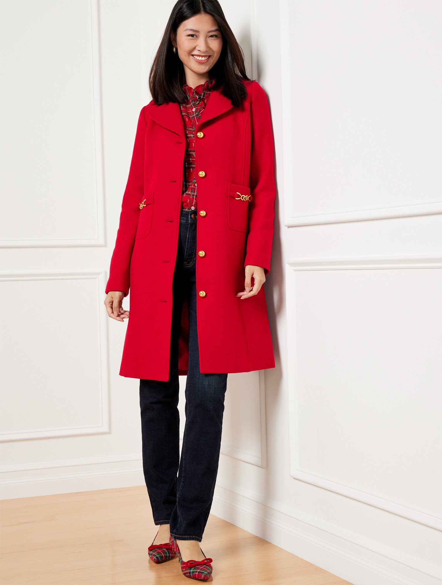 Plus Size - Horsebit Italian Wool Blend Coat - Red - 20 Talbots