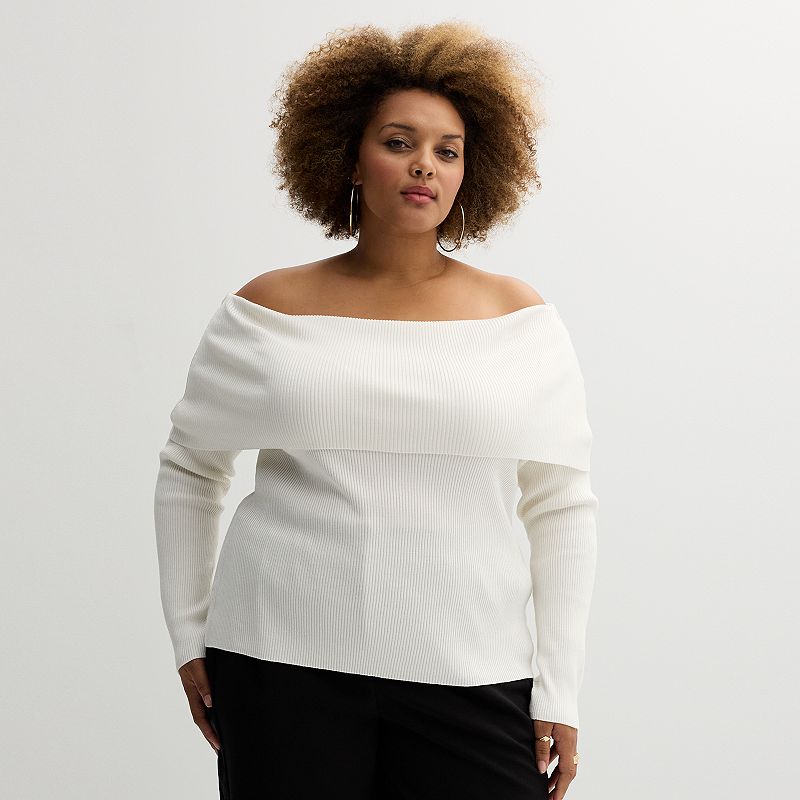 Plus Size INTEMPO Off-the-Shoulder Long Sleeve Top, Women's, Size: 2XL, White