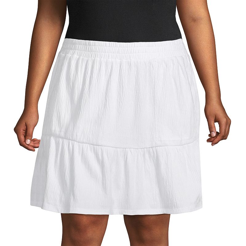 Plus Size Lands' End Crinkle Pull-On Tiered Skirt, Women's, Size: 2XL, White