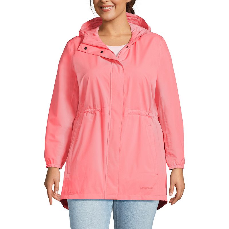 Plus Size Lands' End Hooded Packable Raincoat, Women's, Size: 1XL, Carmine Pink