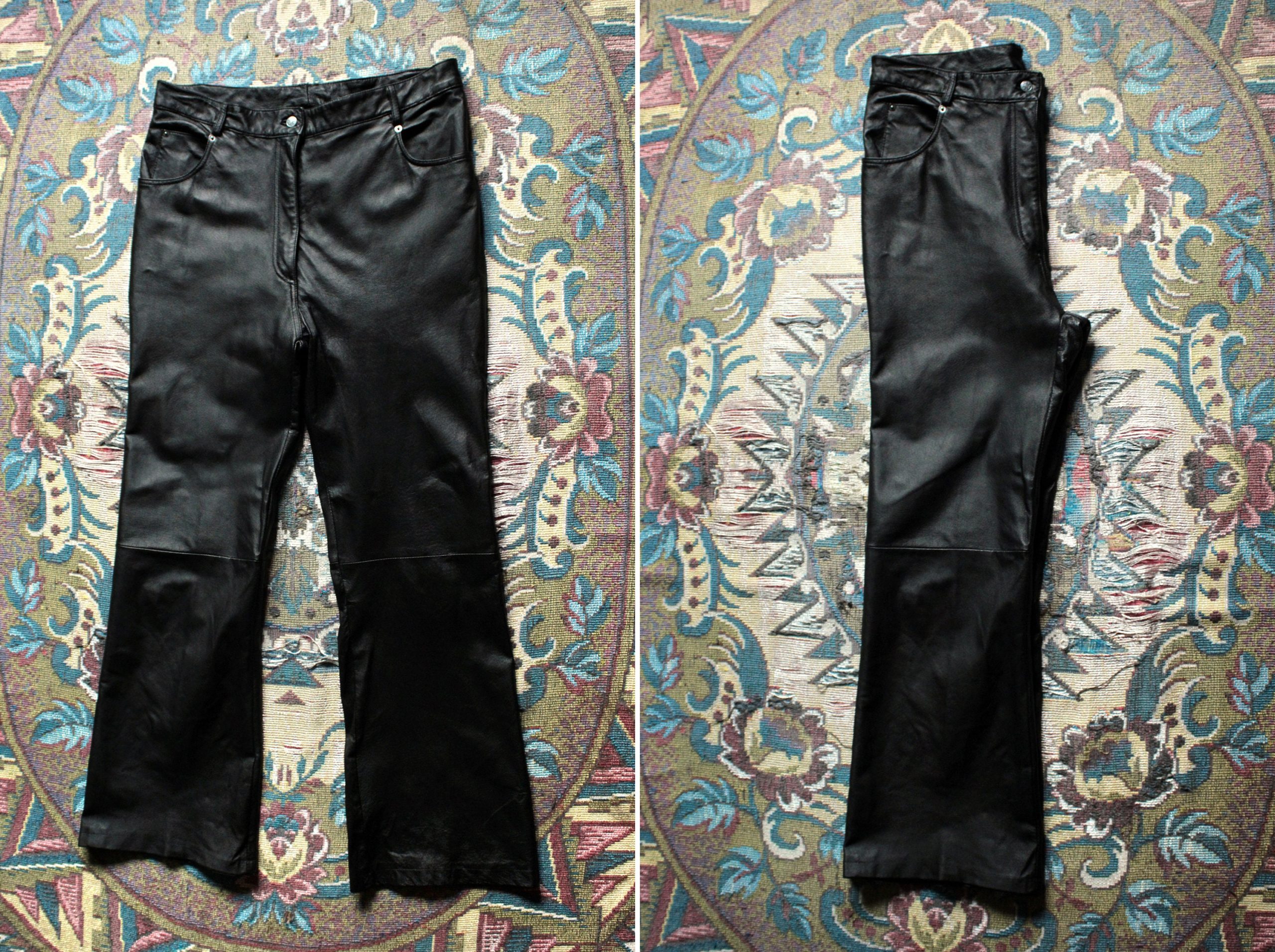 Plus Size Leather Pants/High Waisted Flare Leather Trousers