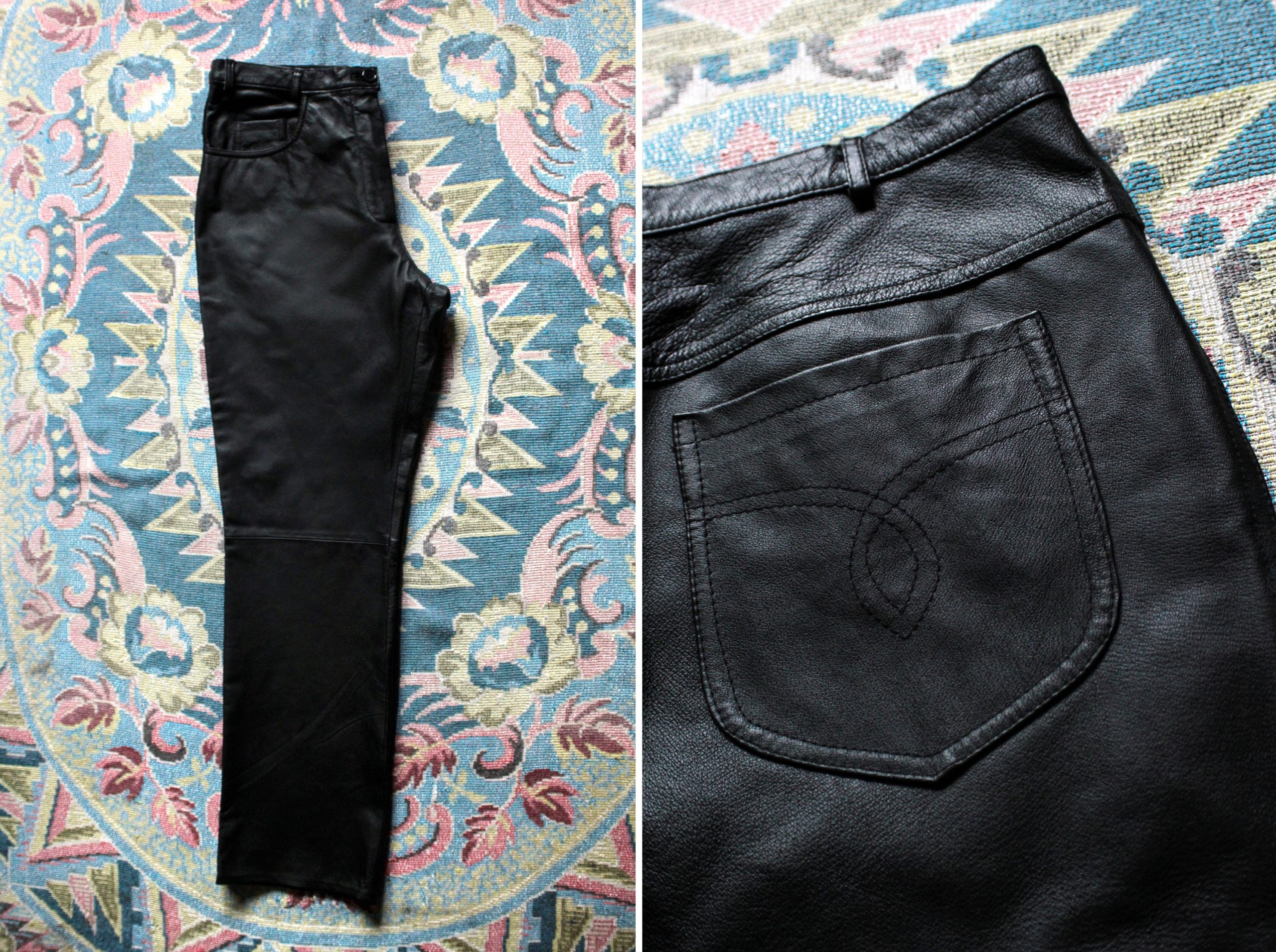 Plus Size Leather Pants/Vintage Black Leather Trousers