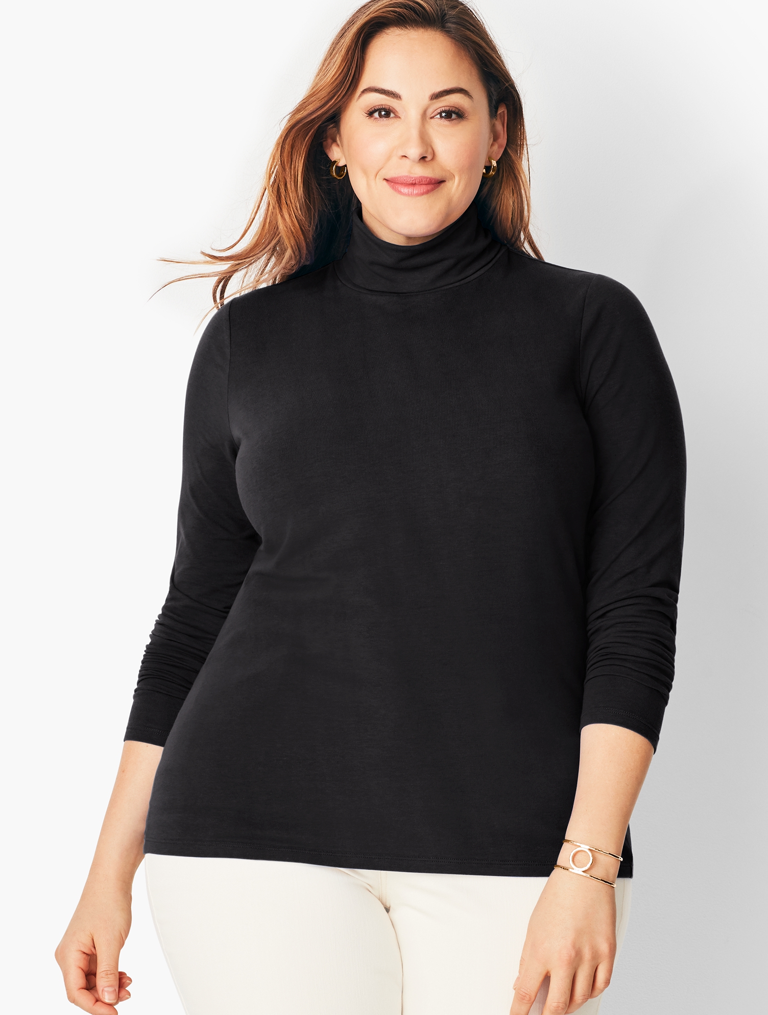 Plus Size - Long-Sleeve Turtleneck Top - Black - X Talbots