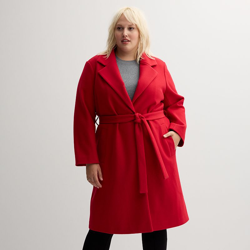 Plus Size Nine West Long Wrap Coat, Women's, Size: 1XL, Fashion Red