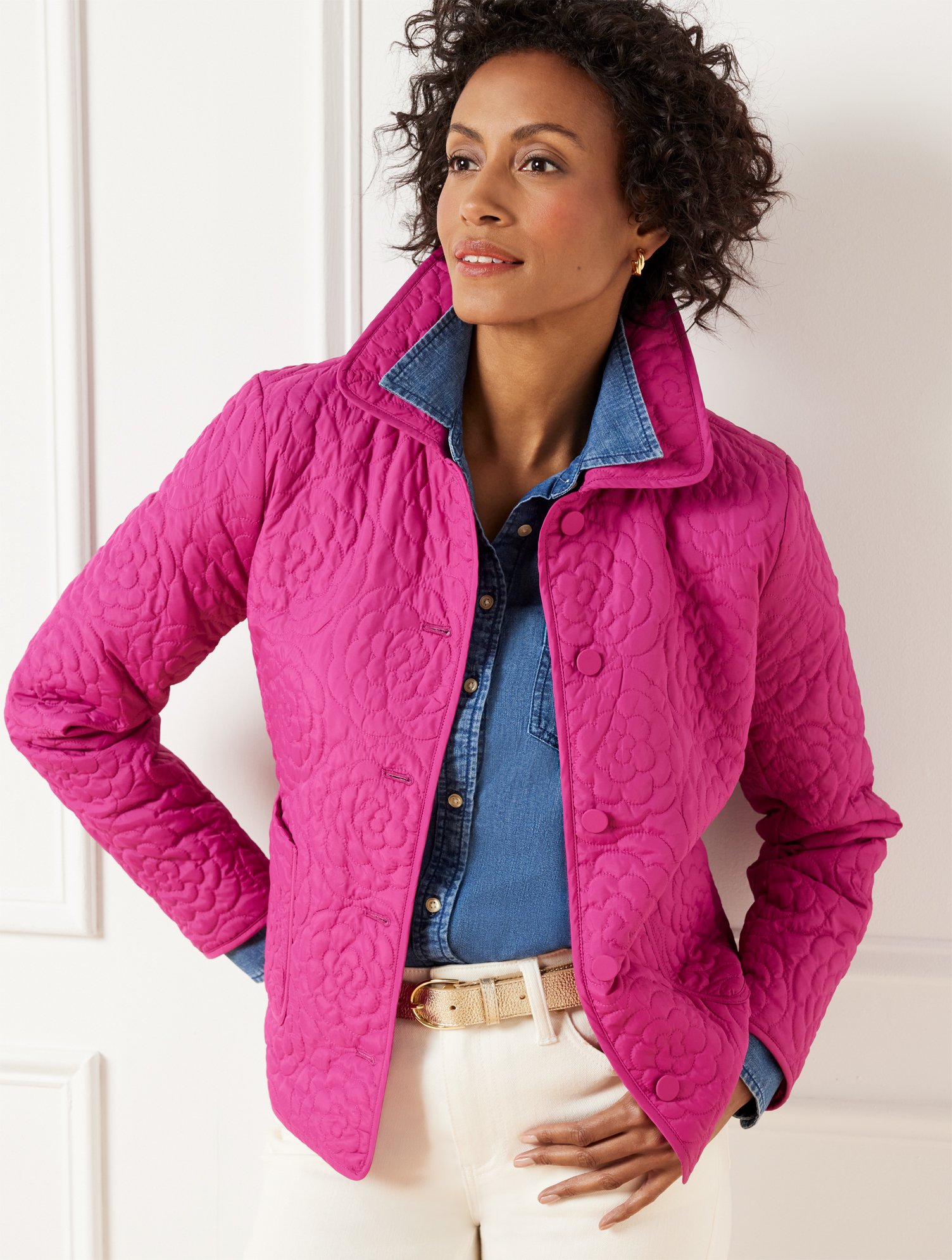 Plus Size - Rose Quilted Puffer Jacket - Vivid Berry - 1X Talbots