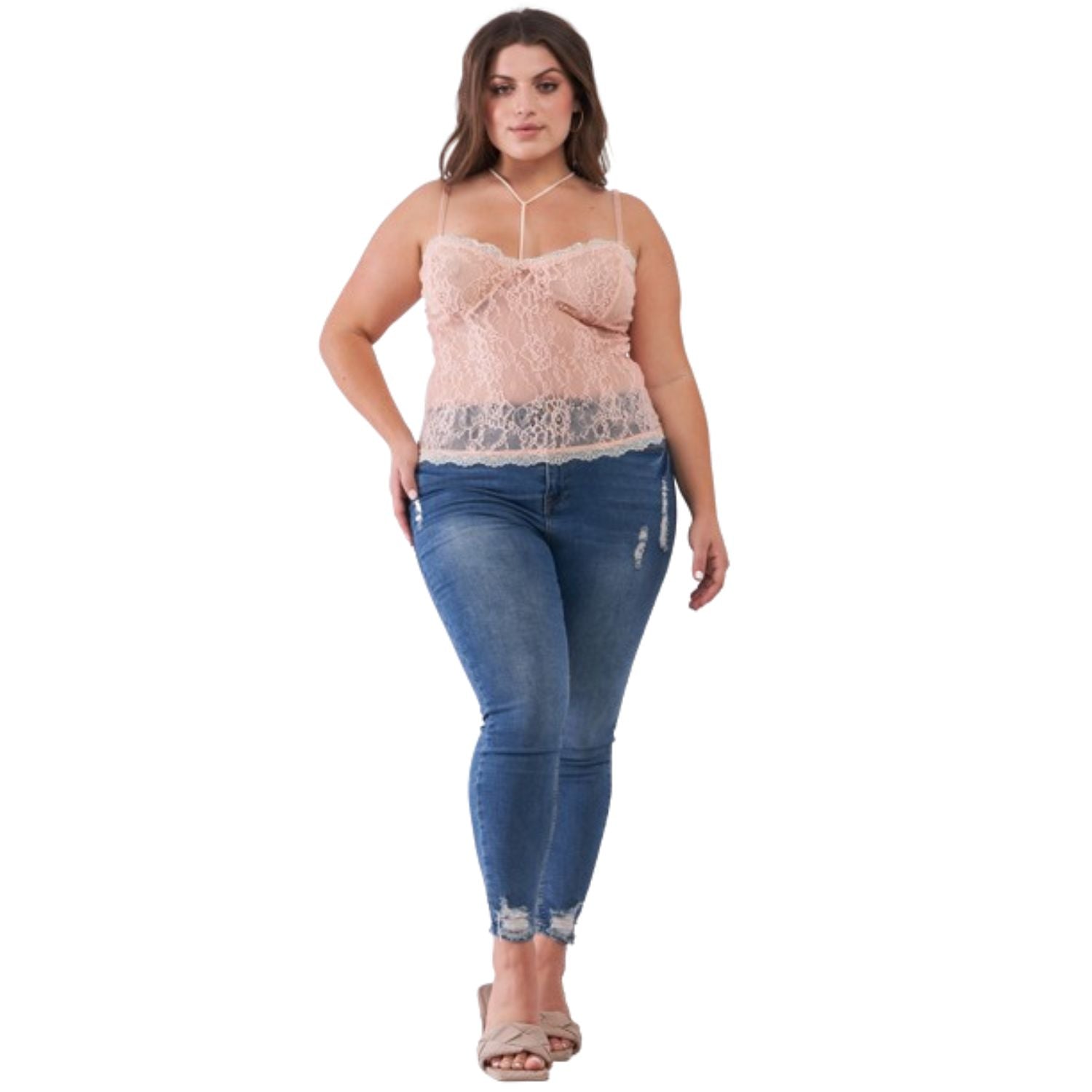 Plus Size Sleeveless Sheer Lace Halter Neck Detail Bustier Top