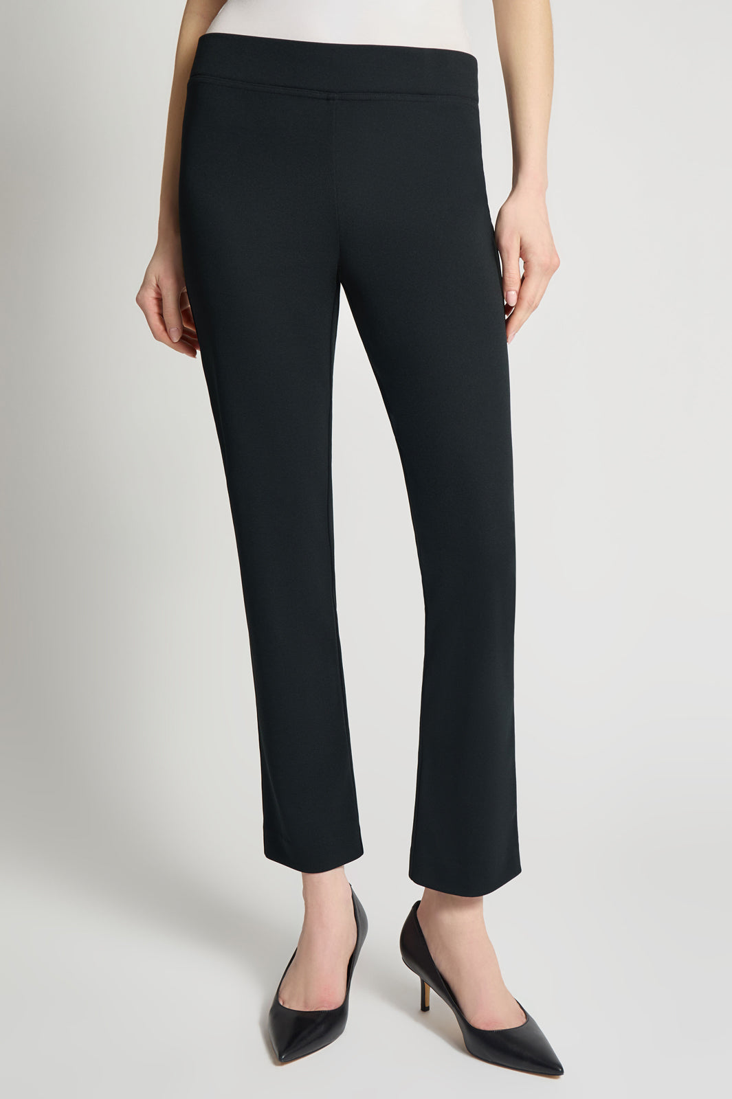 Plus Size Stretch Deco Crepe Straight-Leg Ankle Pants