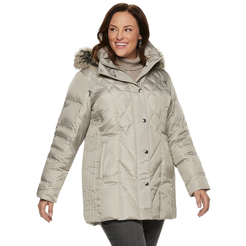 Plus Size TOWER by London Fog Hooded Faux-Fur Down Puffer Coat, Women's, Size: 1XL, White