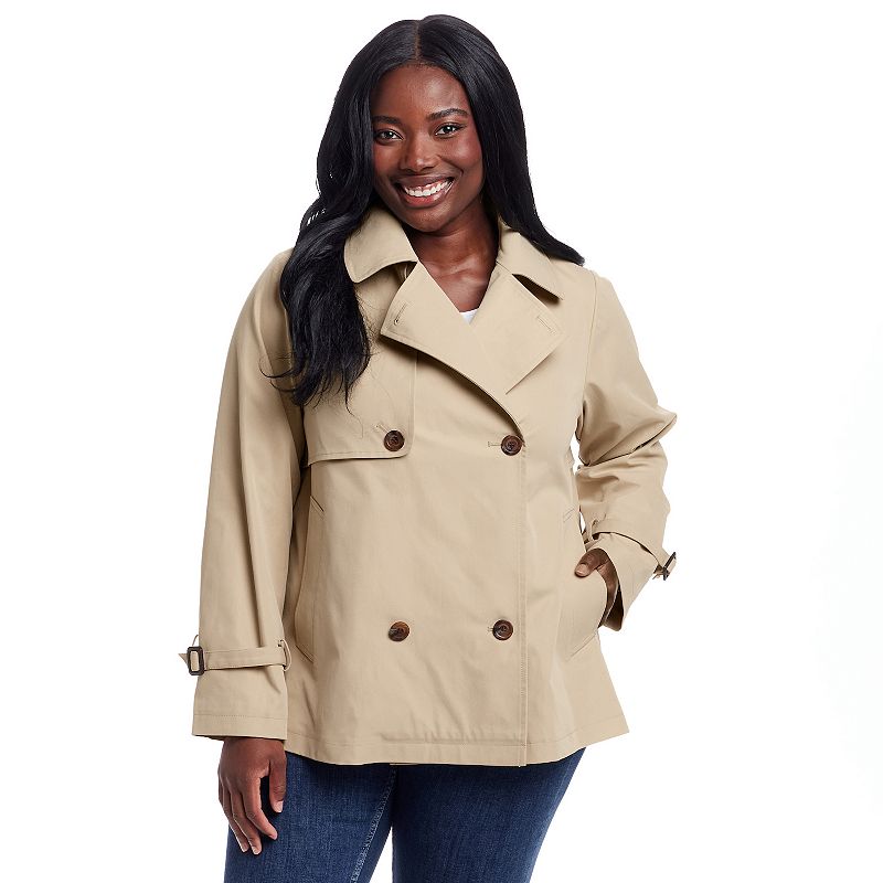 Plus Size Weathercast Double Breasted A-Line Trench Coat, Women's, Size: 1XL, Beige