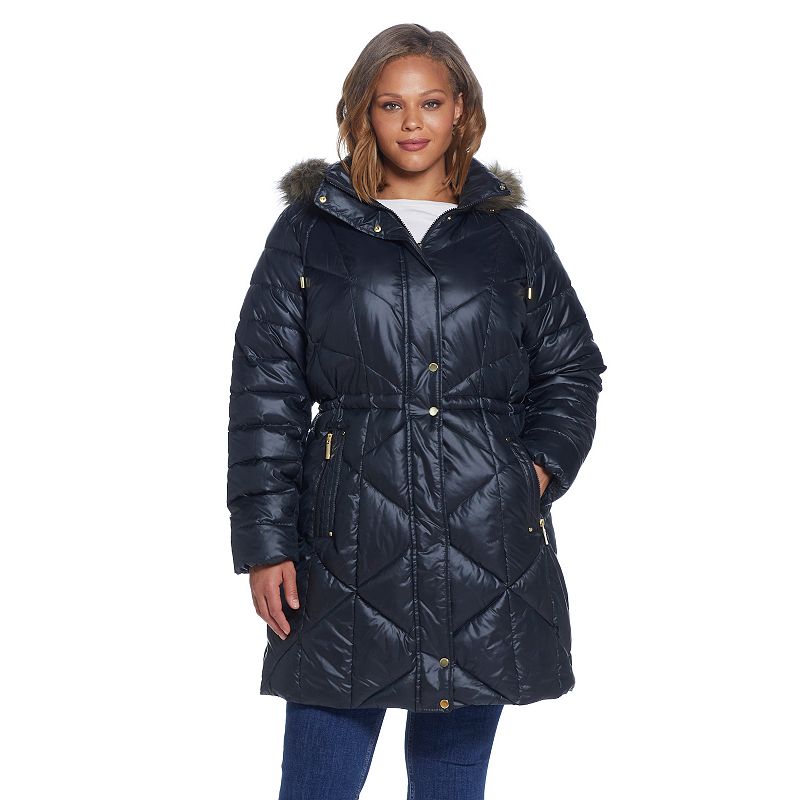 Plus Size Weathercast Faux-Fur Hood Quilted Puffer Coat, Women's, Size: 2XL, Black