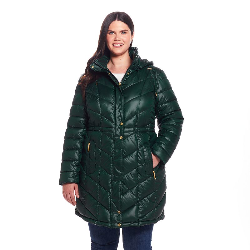 Plus Size Weathercast Hooded Heavyweight Puffer Coat, Women's, Size: 3XL, Hunter Green