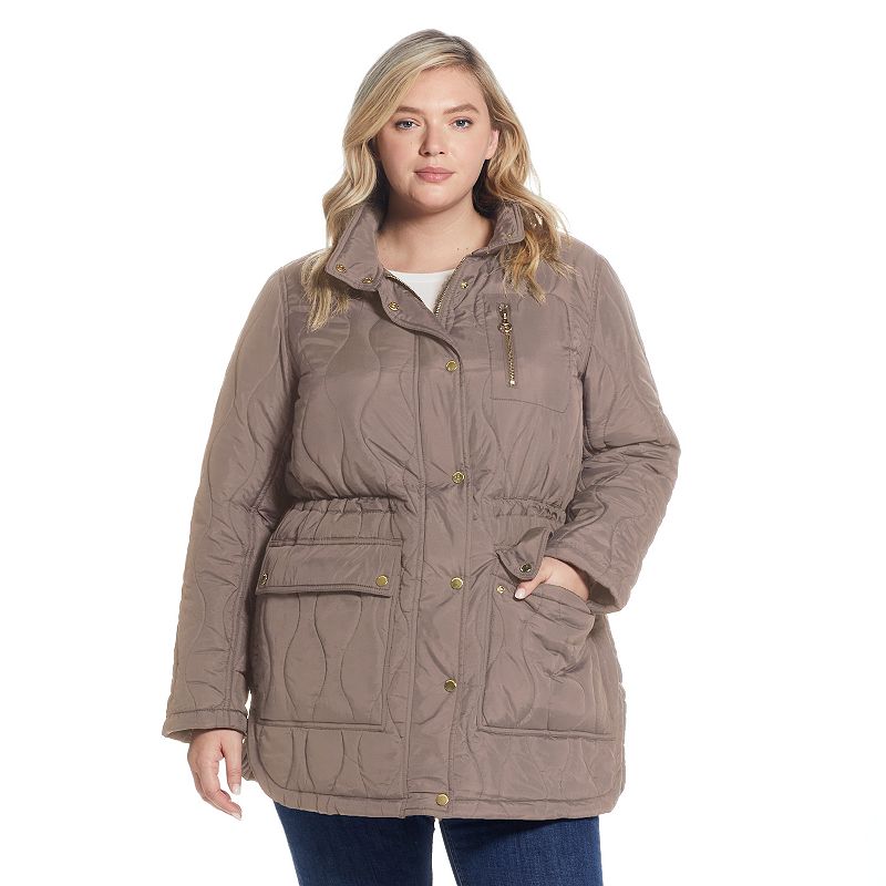 Plus Size Weathercast Hooded Quilted Anorak Jacket, Women's, Size: 3XL, Brown