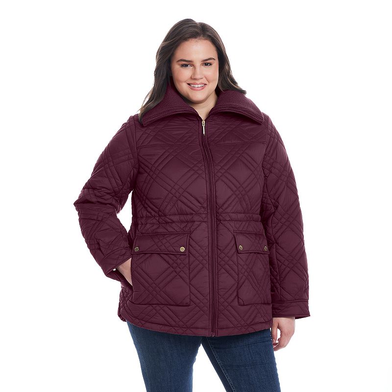 Plus Size Weathercast Knit Collar Quilted Anorak Jacket, Women's, Size: 3XL, Merlot