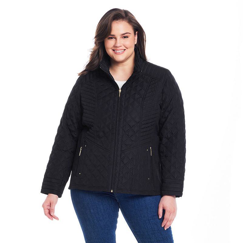 Plus Size Weathercast Quilted Jacket with Side Stretch, Women's, Size: 1XL, Black