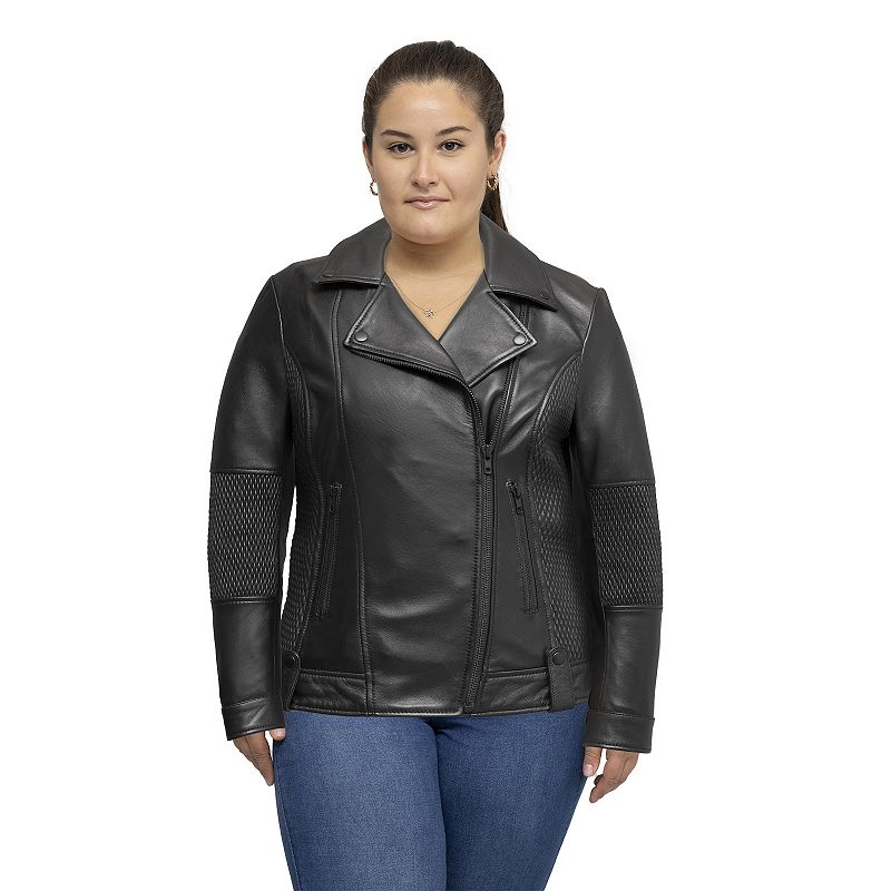 Plus Size Whet Blu Crossover Leather Jacket, Women's, Size: 3XL, Black